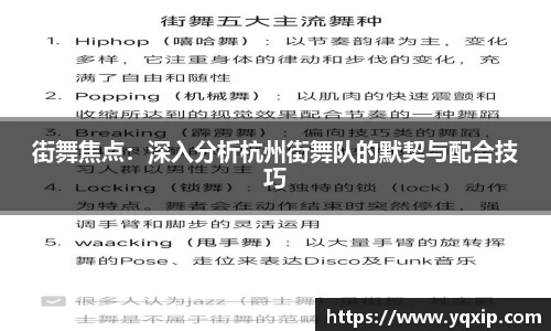 街舞焦点：深入分析杭州街舞队的默契与配合技巧
